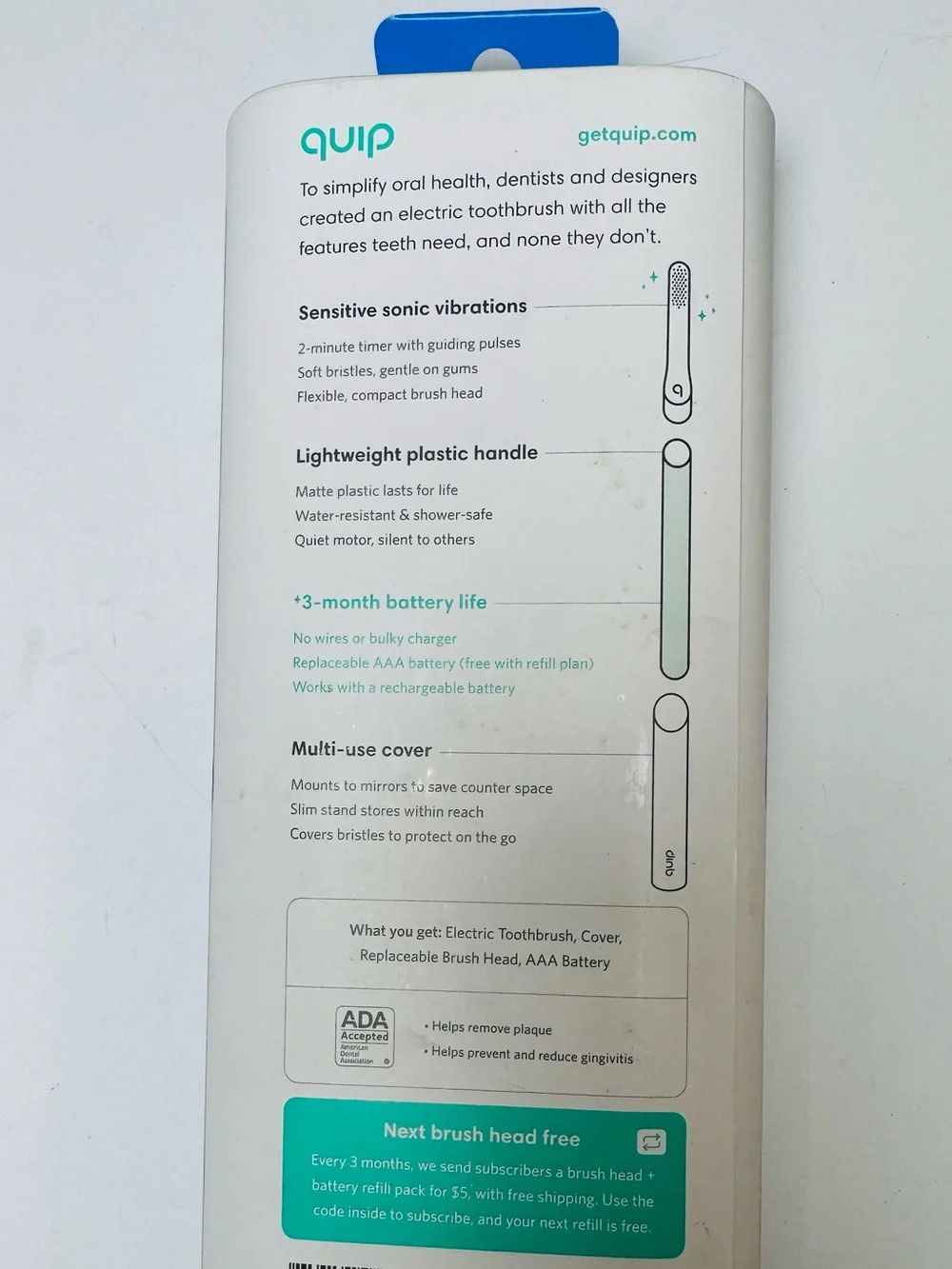 Quip Electric Toothbrush – Blue Plastic.
